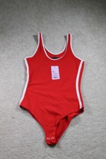 Wild Fable Bodysuit Womens XS Red White Trim Sleeveless Snap Crotch Ribbed New