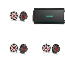 Kicker 3 Pair  45KM84L 8" RGB LED Marine Speakers with 48KMA6006 6 Ch. Mari...