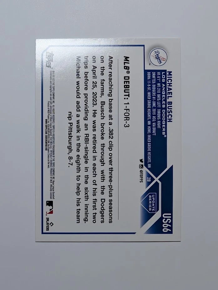 2023 Topps Update Series Rookie Debut Silver Pattern Foil Michael Busch RC #US66 - Image 2 of 2