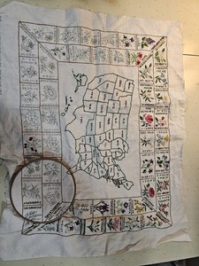 Vtg Paragon Needlecraft States Flower Map Sampler Linen 19x26 