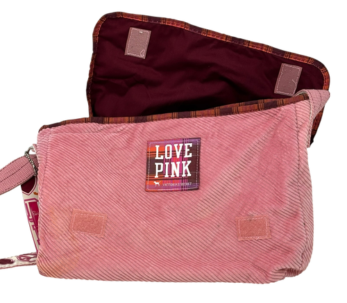 Victoria's Secret Kuriertasche Handtasche rosa U Cord Etikett Y2K Peace-Zeichen Herz - Bild 2 von 6
