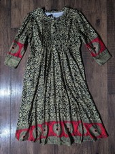 Reborn Women's Black & Gold Paisley Bohemian Fit & Flare Dress Red Accent XL NWT