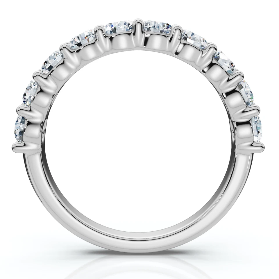 Обручальное кольцо с круглым бриллиантом 1 карат TW Half Eternity из золота 14 карат или платины выращенное в лаборатории - Изображение 2 из 4