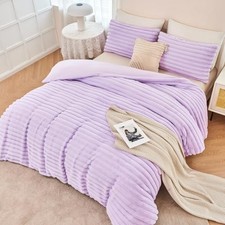 Faux Fur Duvet Cover Set for Kids Girls Fluffy Fuzzy Bedding Cover Twin Purple