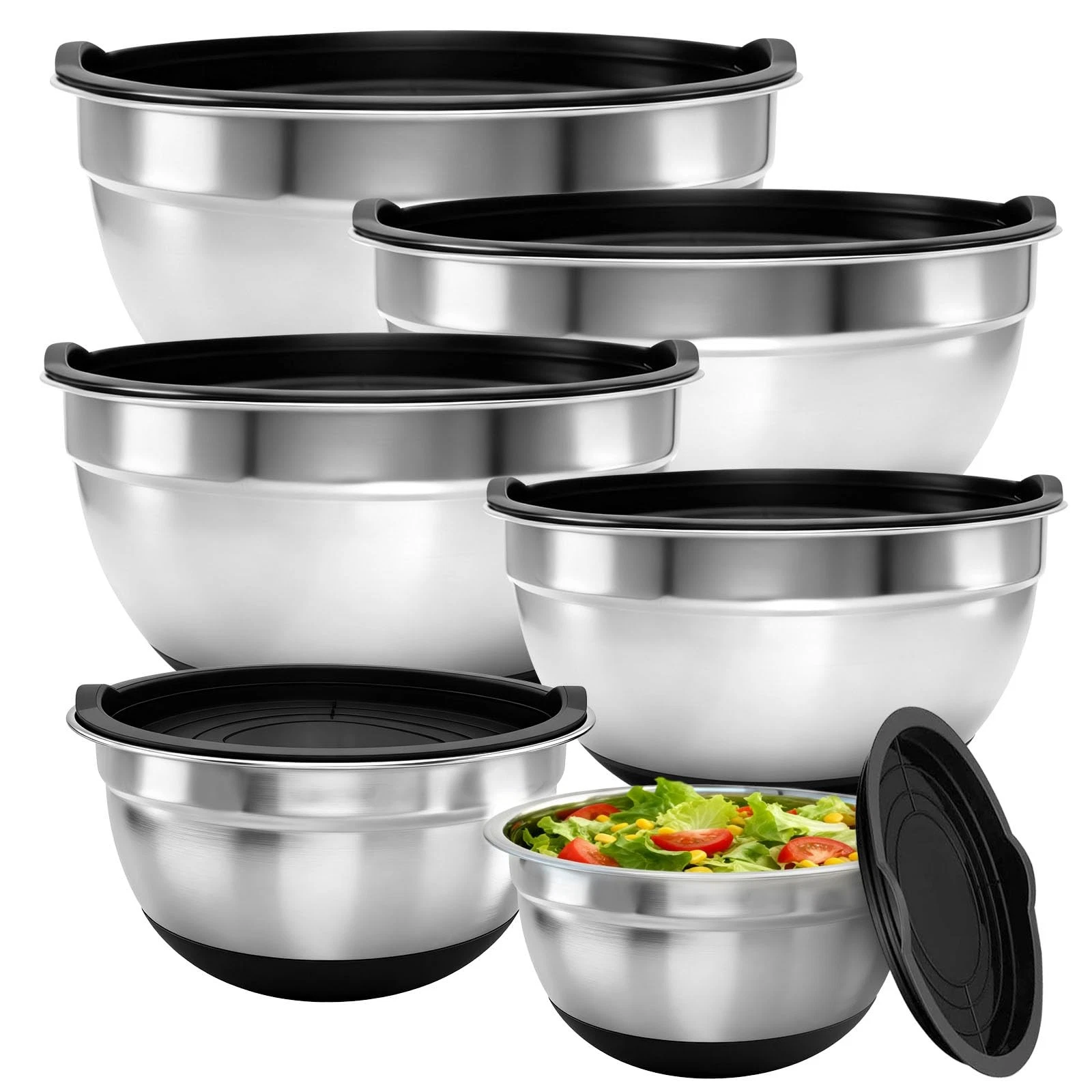 Mixing Bowls With Lids Set, Airtight Lids, 6 piece Stainless Steel Metal Nest...