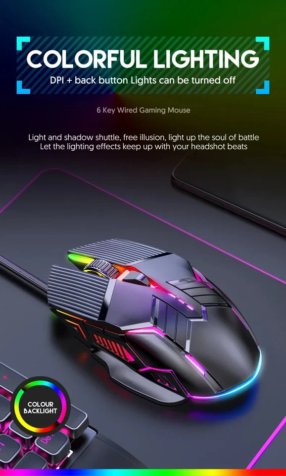 New 3200DPI Ergonomic Wired Gaming Mouse USB Silent Mouse With LED Lights - Image 3 of 4