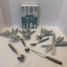 Annova 24 Stainless Steel Flatware Gray Handles. 6-Dinner Knife Spoon Fork Tspn