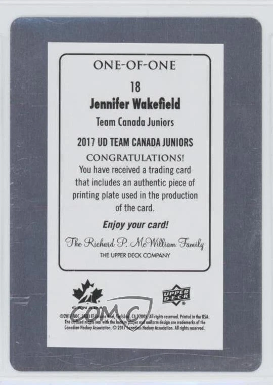 2017 Team Canada Juniors Printing Plate Cyan 1/1 Jennifer Wakefield #18 3s9 - Image 2 of 3
