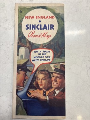 Vtg 1930 s New England Road Map Sinclair Gas Maine Vermont Massachusetts CT RI