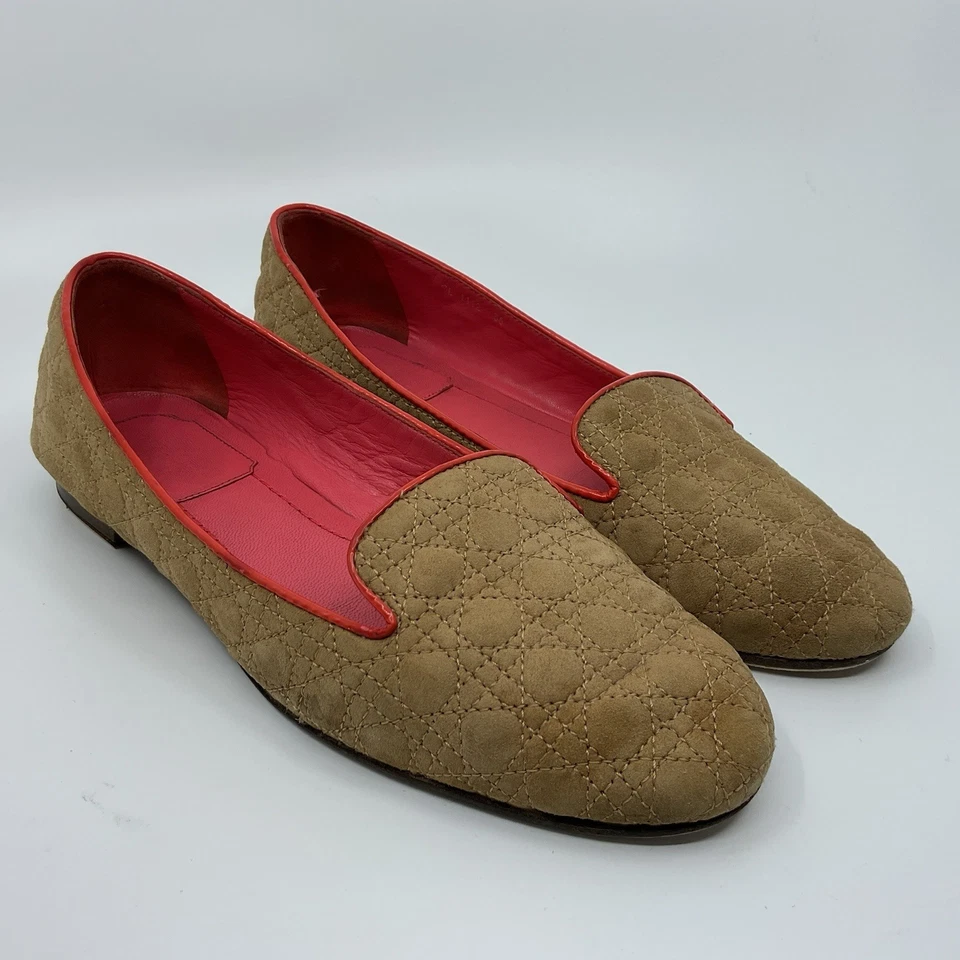 Dior стеганый желтовато-коричневый замшевые туфли мокасины размер EUR 36 / США 5,5 супер удобный - Изображение 2 из 4