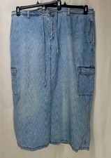 VTG Zana-Di Denim Blue Jean Skirt Cargo Below-Knee Pockets Slit Women's Plus 22