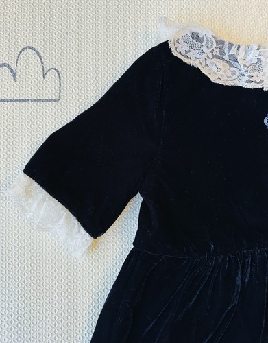 Janie and Jack Girls Size 5 Dark Marine Navy Velvet Lace Trim Short Sleeve Dress - Picture 9 of 10