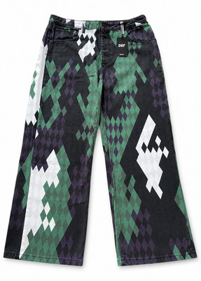 DEF Herren Jeans Argyle/Rauten Schwarz Grün Weiß Lila Weites Bein W32 L32