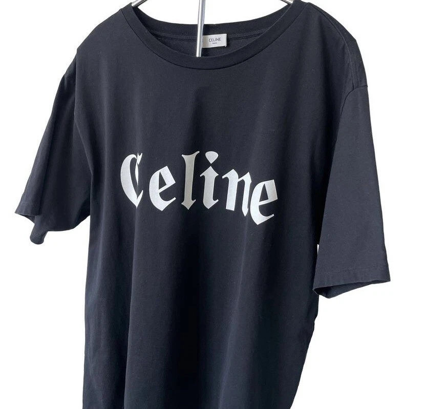 Celine Gothic Logo T Shirt Black Large Women s eBay