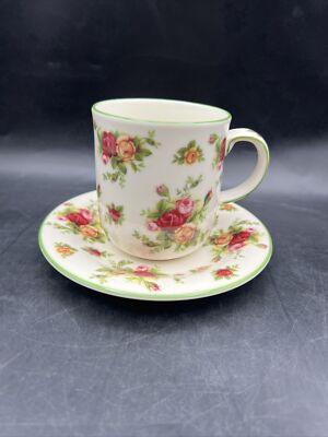Royal Albert Old Country Roses Casual Classics Mug And Saucer 3 5/8'' Green Trim