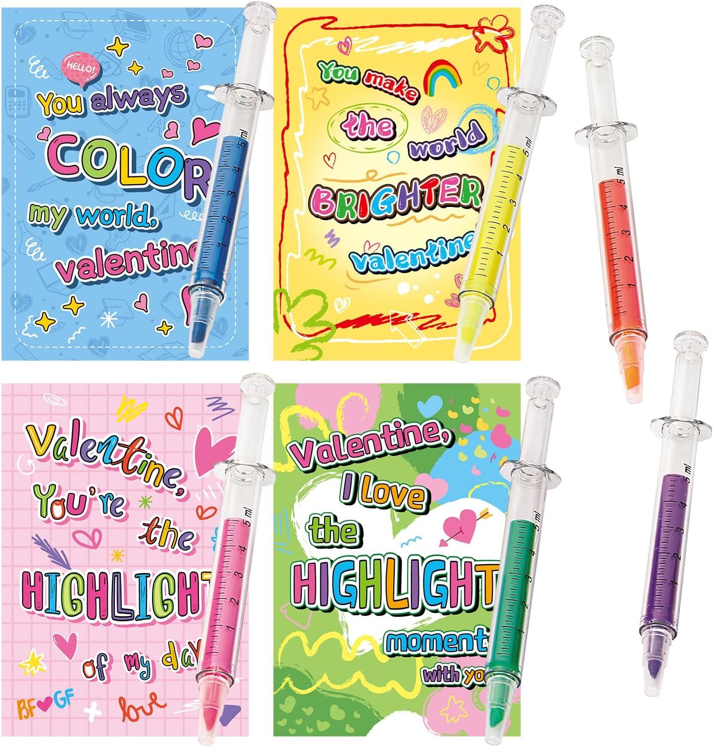 32Pcs Kids Valentines Day Gifts for Classroom - Valentine Cards with Syringe Sha
