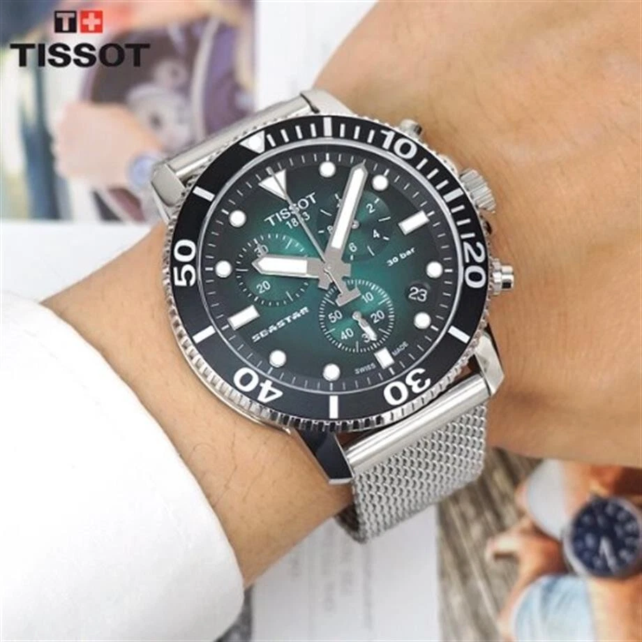 New Tissot Seastar 1000 Chrono Green Gradient Dial Mesh Strap T120.417.11.091.00 - image 2 of 4