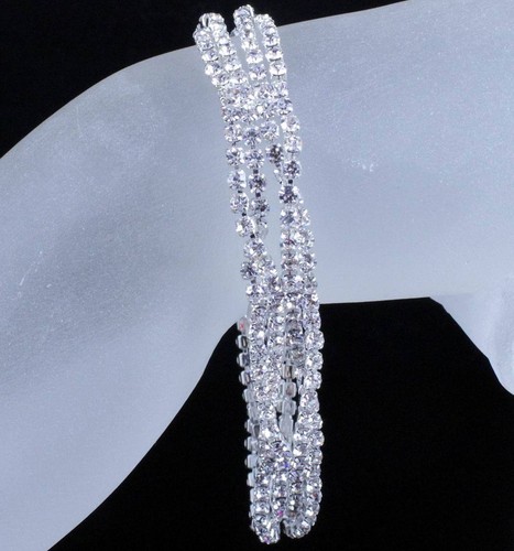 PROM CLEAR AUSTRIAN CRYSTAL RHINESTONE BRACELET BANGLE WED BRIDAL B2202 SILVER - Picture 2 of 7