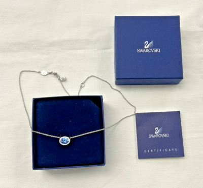 SWAR0VSKI Una Angelic Rhodium Blue Crystal Pave Oval Stone