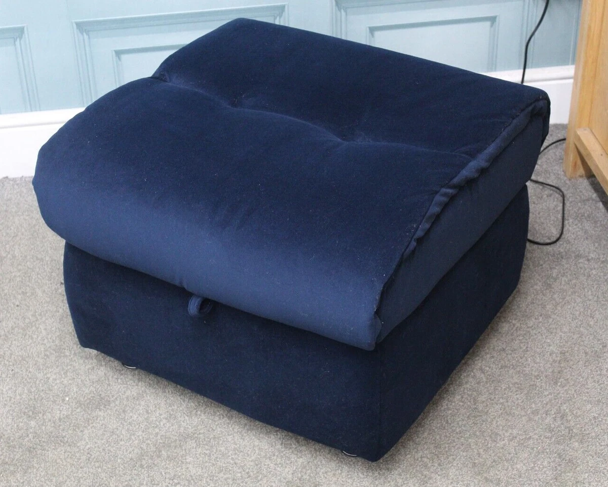 FURNITURE VILLAGE MORENO BLUE VELVET FABRIC STORAGE FOOTSTOOL 1215