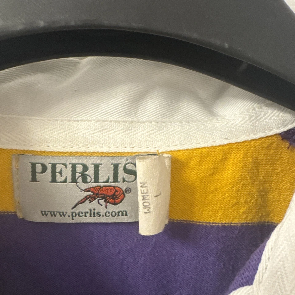 Perlis Crawfish Mardi Gras Rugby Style Womens LSU Striped Polo Dress Size Large - Image 3 of 4