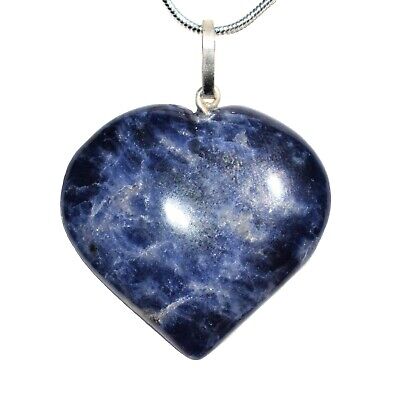 Charged Himalayan Sodalite Crystal Heart Pendant Selenite Heart 20" Chain