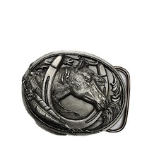 Vintage Horse Horseshoe Belt Buckle Native American Western 1995 Siskiyou Pewter