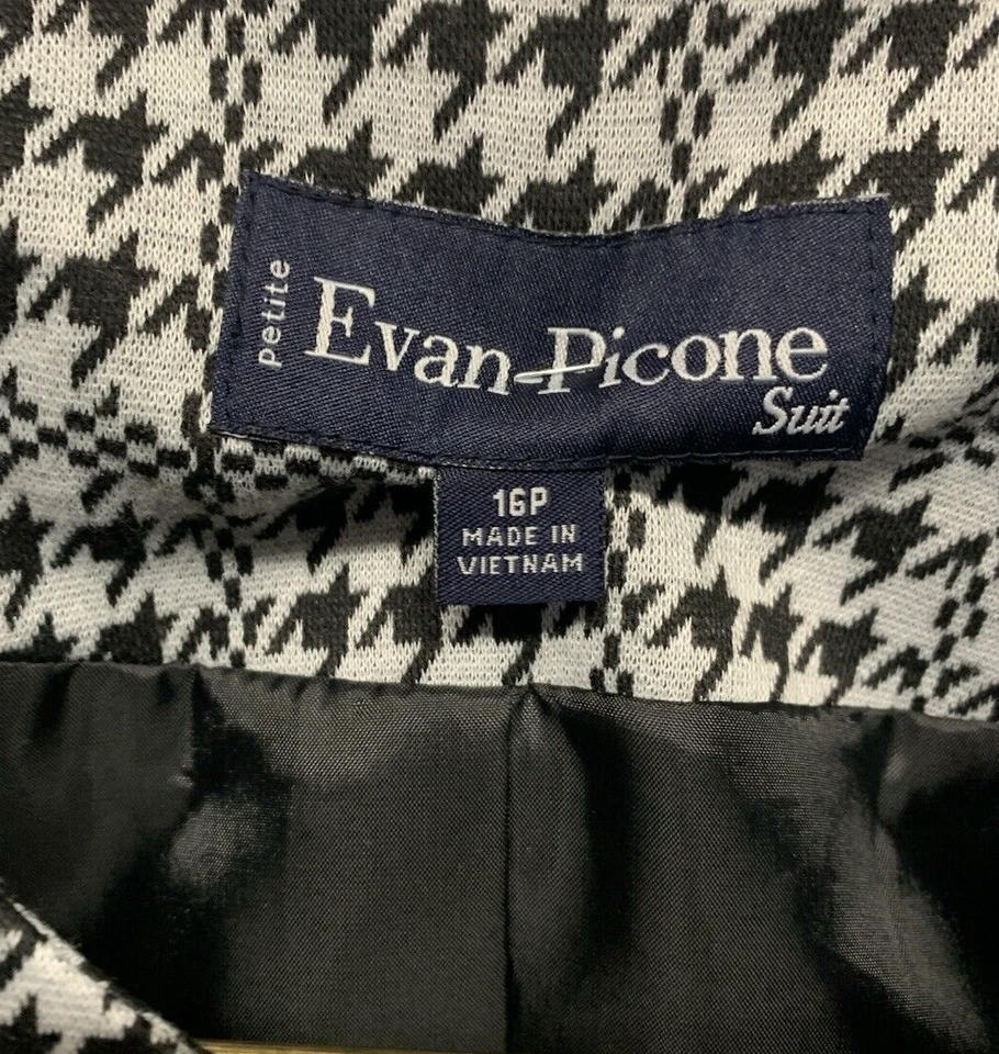 Evan Picone Petite 16P Blazer Jacket Suit Separate Black/White Houndstooth Women - Image 2 of 4