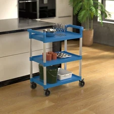 Blue Utility / Bussing Cart with Three Shelves - 32" x 16"