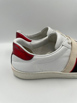 Gucci 523469 Ace Stripe Low Trainer Leather Sneakers Shoes White