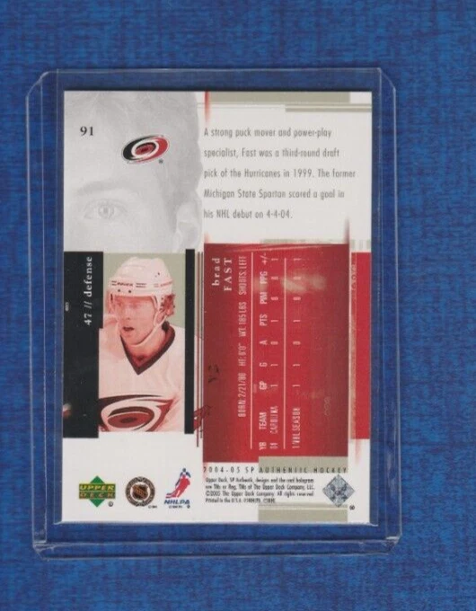 2004-05 Upper Deck SP Authentic Future Watch Rookie # 91 Brad Fast - Image 2 of 2