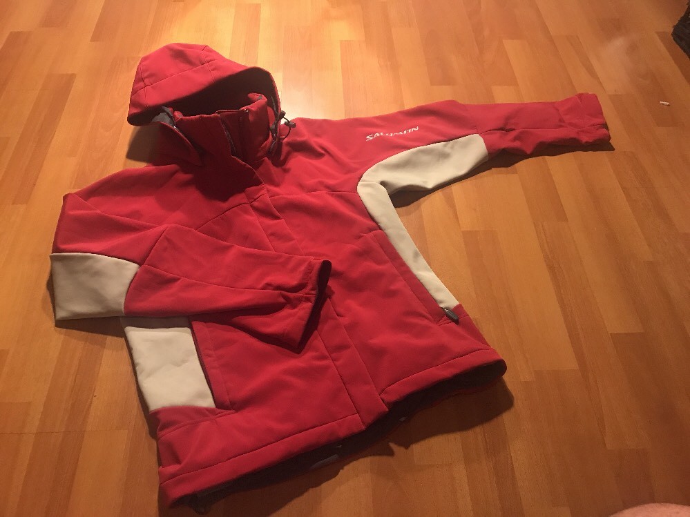 Salomon giacca donna softshell cappotto medio M rosso full zip tasche con cappuccio