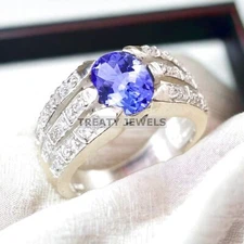 Tanzanite Oval Cut Gemstone With 925 Sterling Silver Ring For Men's #A581