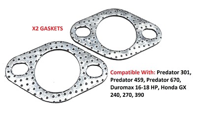 X2 Muffler Exhaust Gasket For Predator Max 459cc, Honda GX390 GX340 GX270 GX240