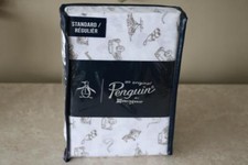 AN ORIGINAL PENGUIN SAFARI ANIMALS GEAR STANDARD PILLOWCASES-BROWN/WHITE-NEW S/2