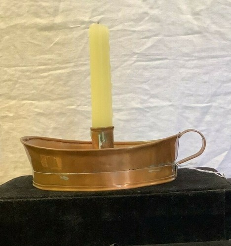 Antique Copper CANDLE HOLDER w Finger Loop Chamber stick 1800's - Picture 1 of 12