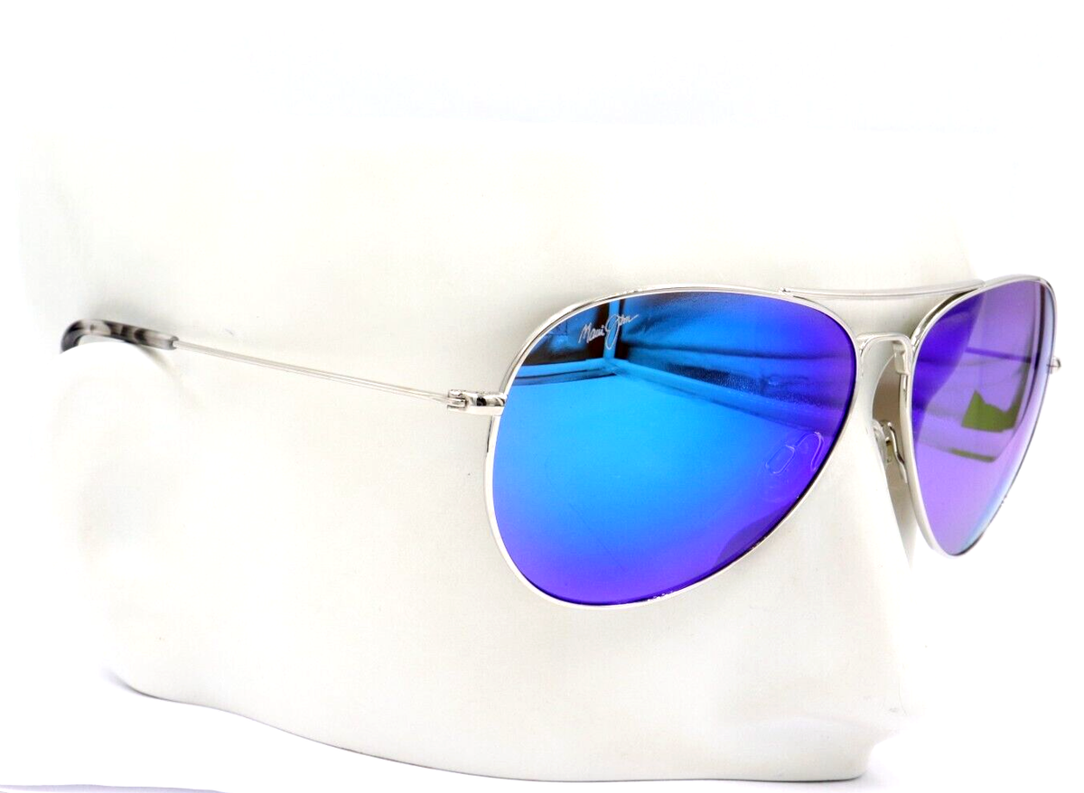 New Maui Jim MAVERICKS Blue Polarized Aviator Silver Sunglasses