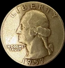1957 Washington Quarter Silver Coin, Circulated, 90% Silver