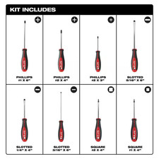 Phillips/Flat Head/Square Hex Drive Screwdriver Set with Tri-Lobe Handle (8-P...