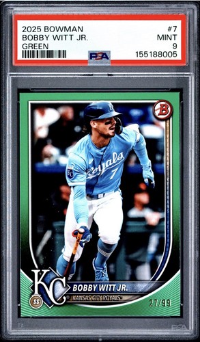 Topps 2025 Bowman Bobby Witt Jr #7 Green /99 Kansas City Royals PSA 9