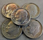 5 x 1963 Dimes Random Roosevelt USA Minted Dime Coins US Face Value 90% Silver