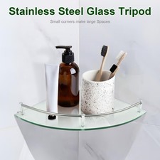 Glass Corner Shower Shelf Wall-Mounted with Rail 24×24cm 2-Pack – Clear