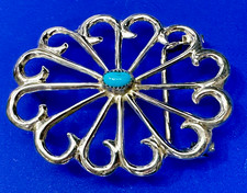 Navajo Indian MY Sterling  Turquoise Open Work Floral Design Belt Buckle