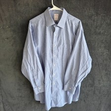 Brooks Brothers Shirt Men 17-33 Blue White Micro Check Madison Button Up