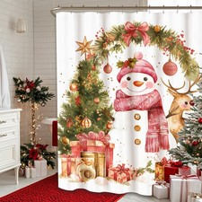 Christmas Shower Curtain, Snowman and Reindeer Shower Curtains for Bathroom,N...