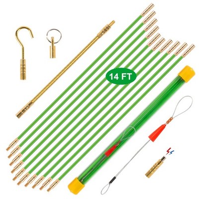 14FT Wire Fishing Tool Fish Tape Cable Rods, Bright Green Wire Puller with 5 ...
