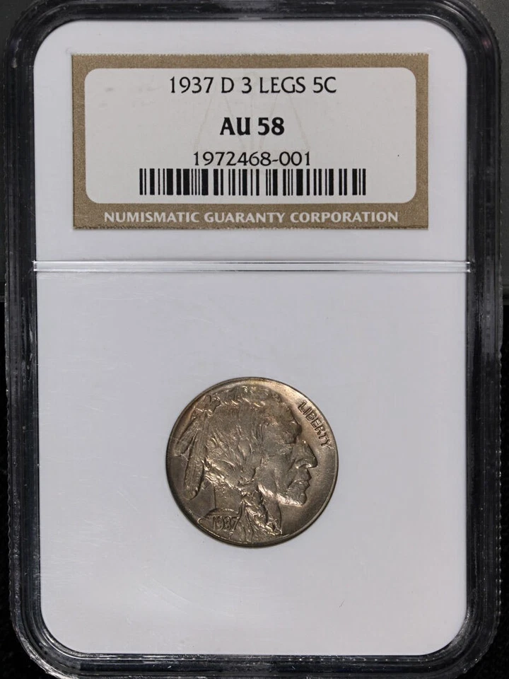 1937-D Buffalo Nickel 3 Legs NGC AU58 Key Date Great Eye Appeal Nice Strike - Image 3 of 4