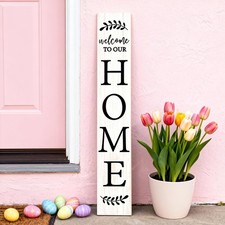 Welcome Sign for Front Porch, 47" Large Wooden Welcome to Our Home Sign Door ...
