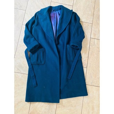 Vintage Ultra-Fina Mr Fred Teal Virgin Wool Wrap Coat Oversized Lapel 70s 80s