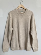 LL Bean Men  s Cotton Crew Neck Sweater LARGE Beige Oatmeal